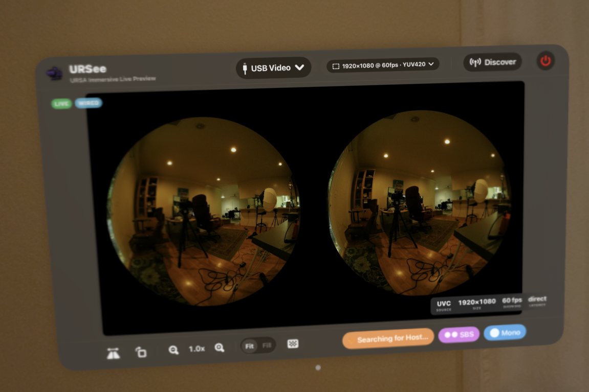 Wired direct preview — dual-fisheye side-by-side